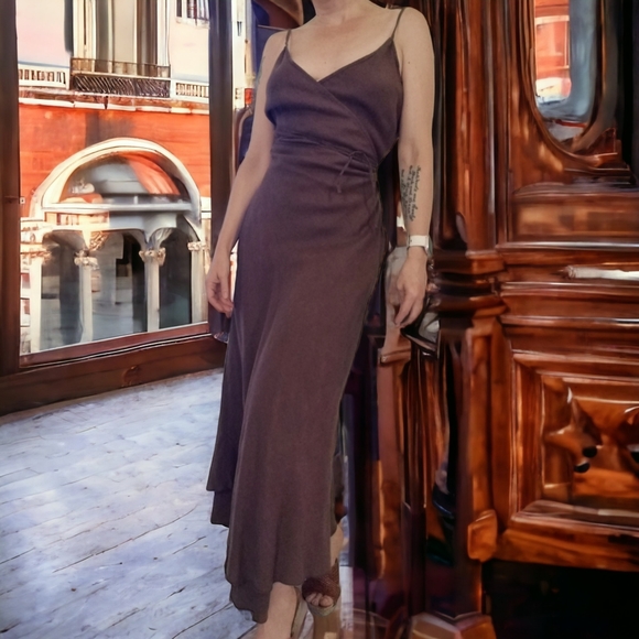 Vtg 100% Linen Wrap Dress - Picture 2 of 6